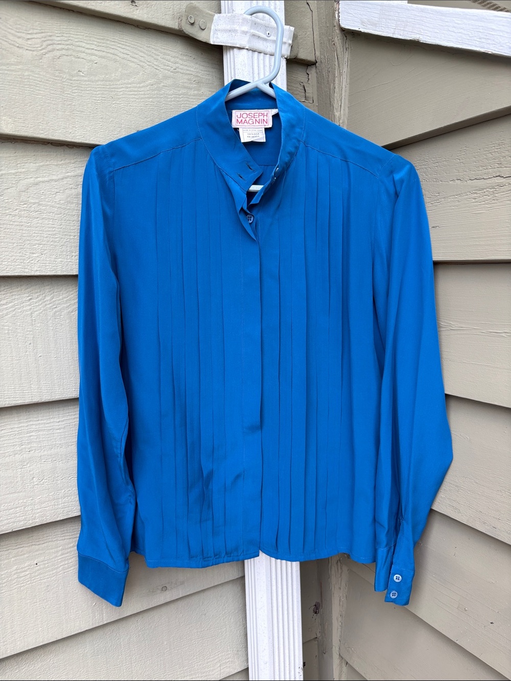 Vtg Joseph Magnin Women’s Pleated Button-Neck Blouse Sz